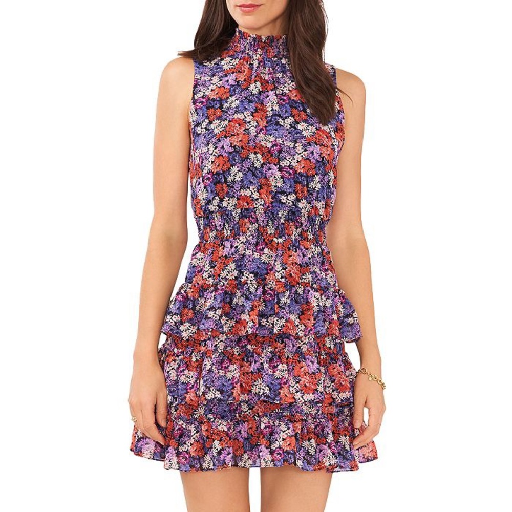 1.STATE Printed Mock Neck Sleeveless Dress